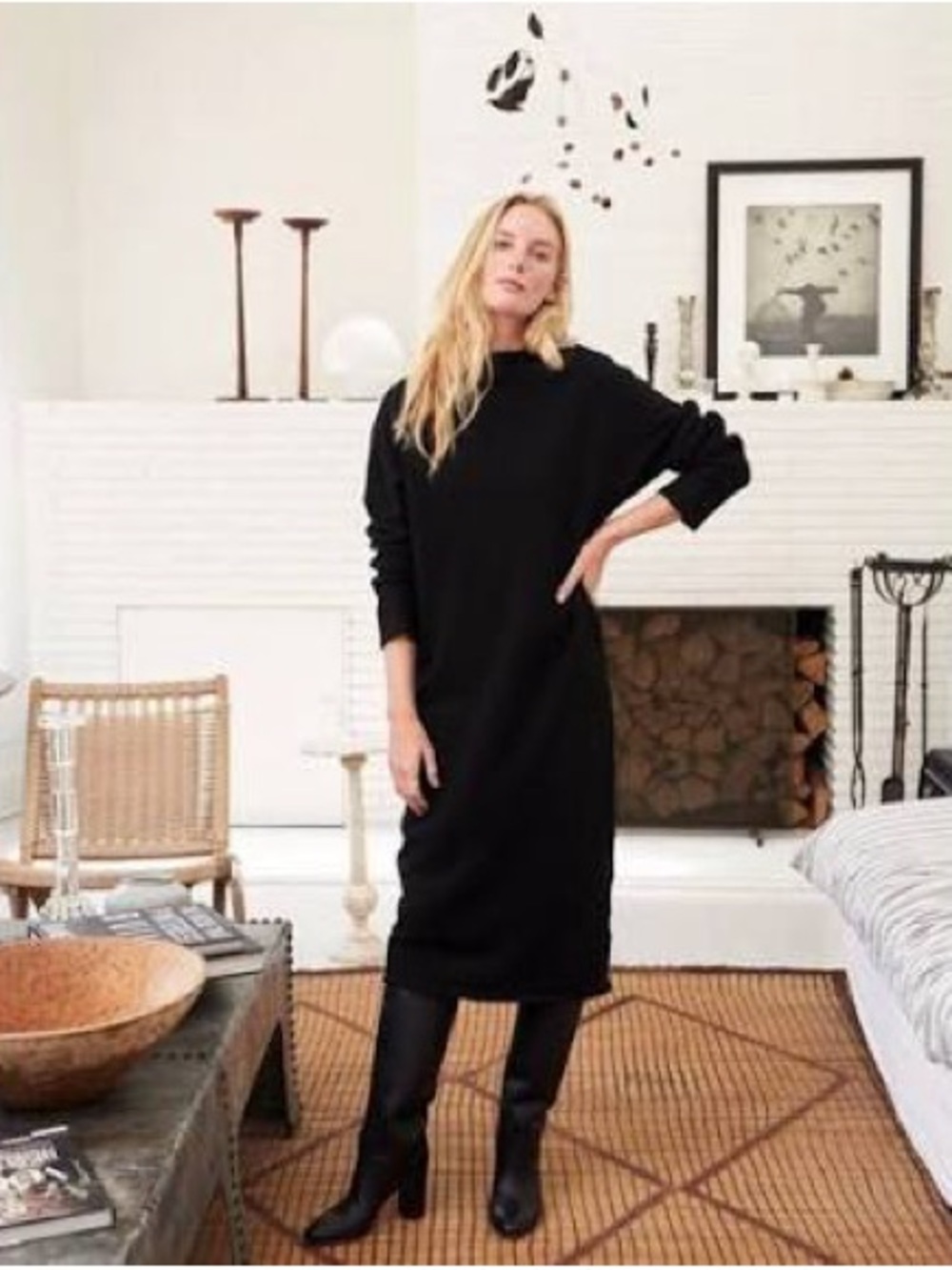 Frank & Eileen ISABELLE Funnel Neck DressTRIPLE FLEECE Black